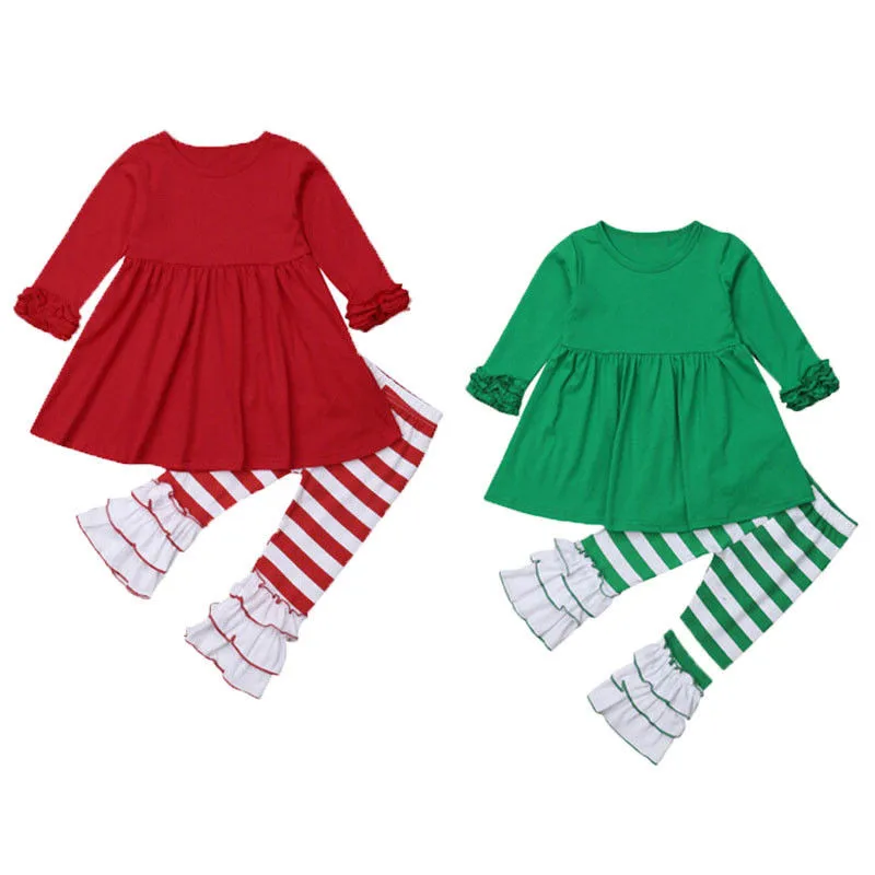 Рождественский комплект одежды для новорожденных девочек Осенний топ красного и