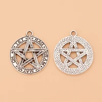 30pcslot tibetan silver neo gothic pentagram pentacle round charms pendants pagan wicca for necklace jewelry accessories