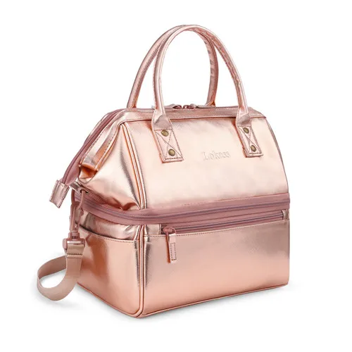 Champagne pink Водонепроницаемая изоляционная большая сумка для обеда, сумка-тоут, сумка для хранения холода с отделениями, нейлоновая двухслойная дорожная Ланч-бокс для женщин - Цвет: Champagne pink