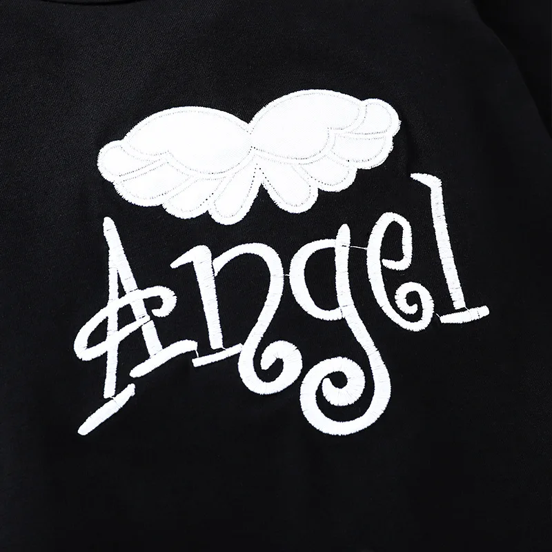 Милый черный Детский комбинезон с крыльями ангела для малышей длинными рукавами