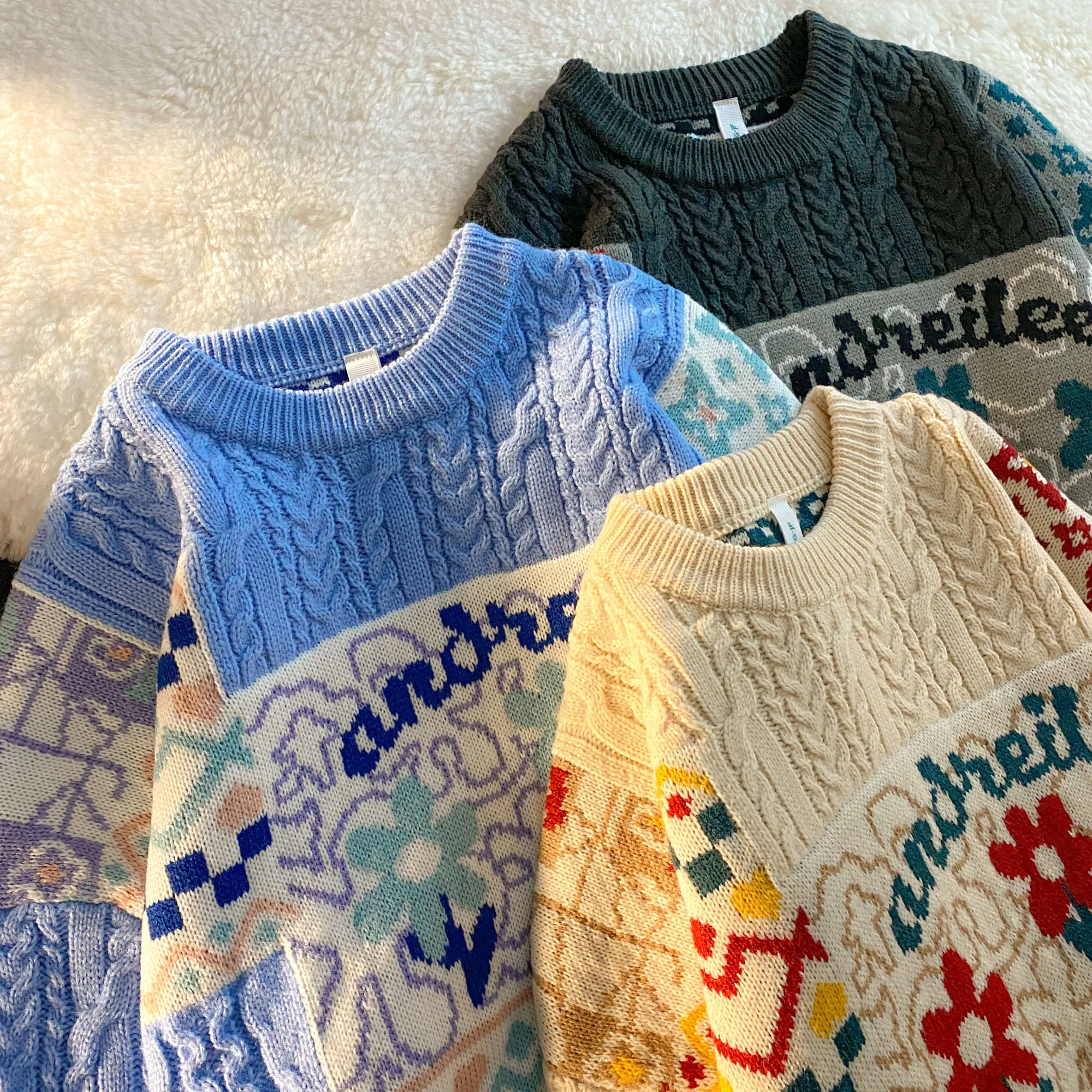 

Женский свитер в японском стиле, свитер в стиле ретро с цветами, плотный вязаный свитер для осени и зимы