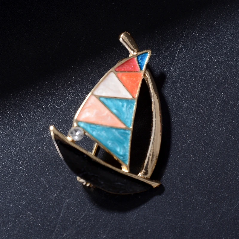 

Pinksee Fashion Creative Colorful Enamel Sailboat Brooch Women Girls Simple Personality Rhinestone Lapel Pins Accessories