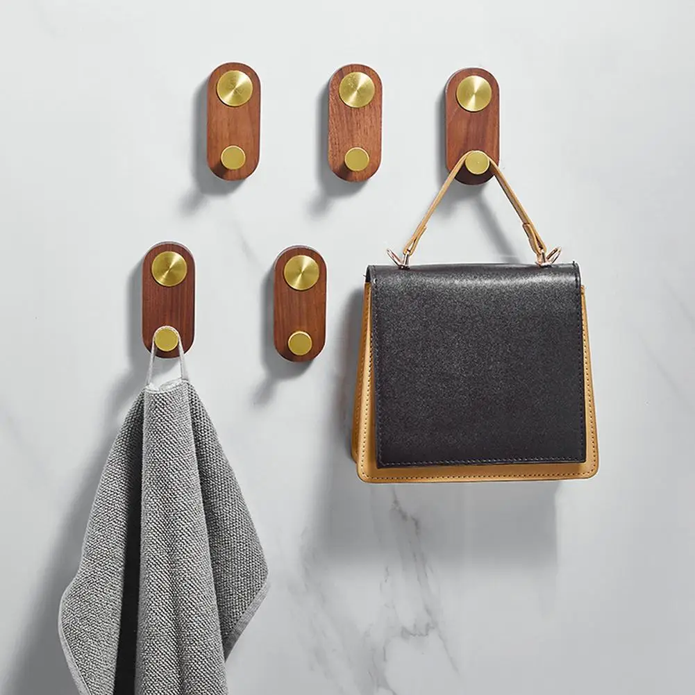 

Wooden Coat Hook Wall Mounted Hat Hooks Black Walnut Coat Hook Punch-free Bathroom Wall Hanging Hanger