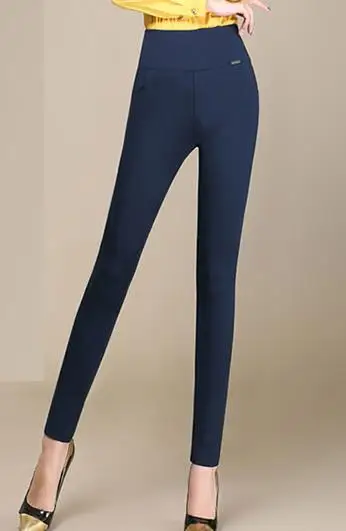 BLUE WITHOUT VELVET Женские бархатные плотные узкие брюки, женские осенние брюки размера плюс, однотонные теплые брюки-карандаш, женские Стрейчевые брюки, женские зимние Пуховые брюки - Цвет: BLUE WITHOUT VELVET