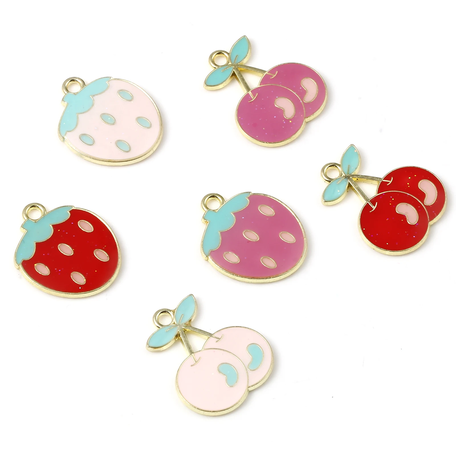 

10PCs Cartoon Strawberry Style Charms Pendant Creative Enamel Fruit Earrings Pendant For Jewelry Making Necklace DIY 20x16mm