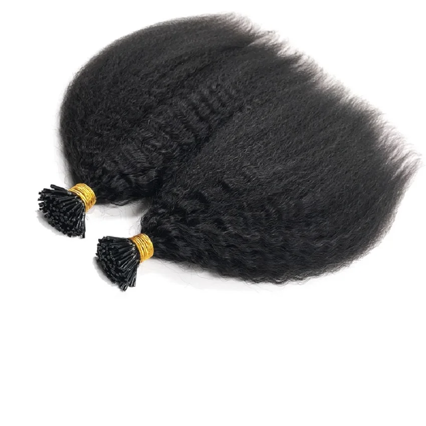 Бразильские человеческие волосы I Tip для наращивания курчавые прямые