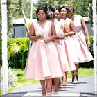 Женское атласное длинное платье подружки невесты, розовое короткое вечернее платье с открытыми плечами, 2022