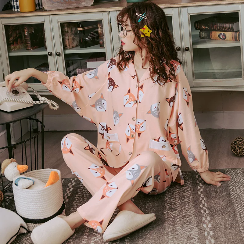 Полная Хлопковая пижама осень зима животный принт нагрудный Пижамный костюм для