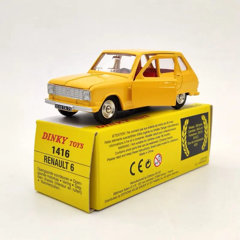 1/43 игрушки Atlas Dinky 1416 для Renault 6 желтые литые модели автомобилей Коллекция