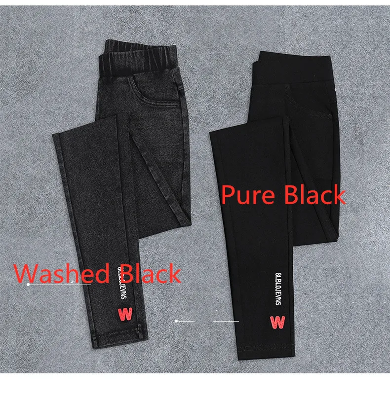 Эластичные кашемировые теплые джинсы для женщин размера плюс черные с высокой