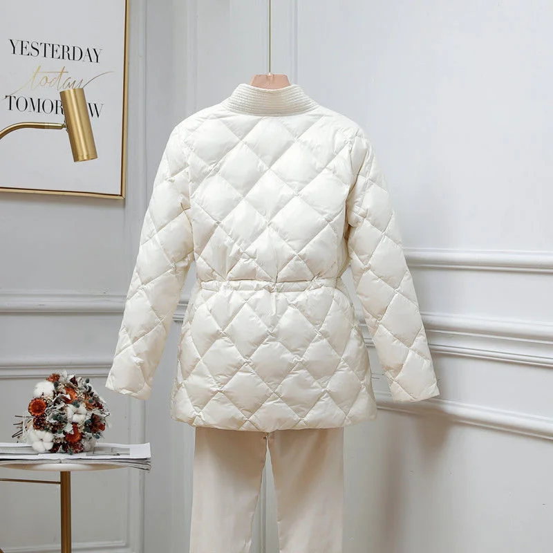 Women Autumn Winter Down Coat 2021 New Chic V-Neck Solid Parkas Casual Solid Slim Jacket Outwear Coats