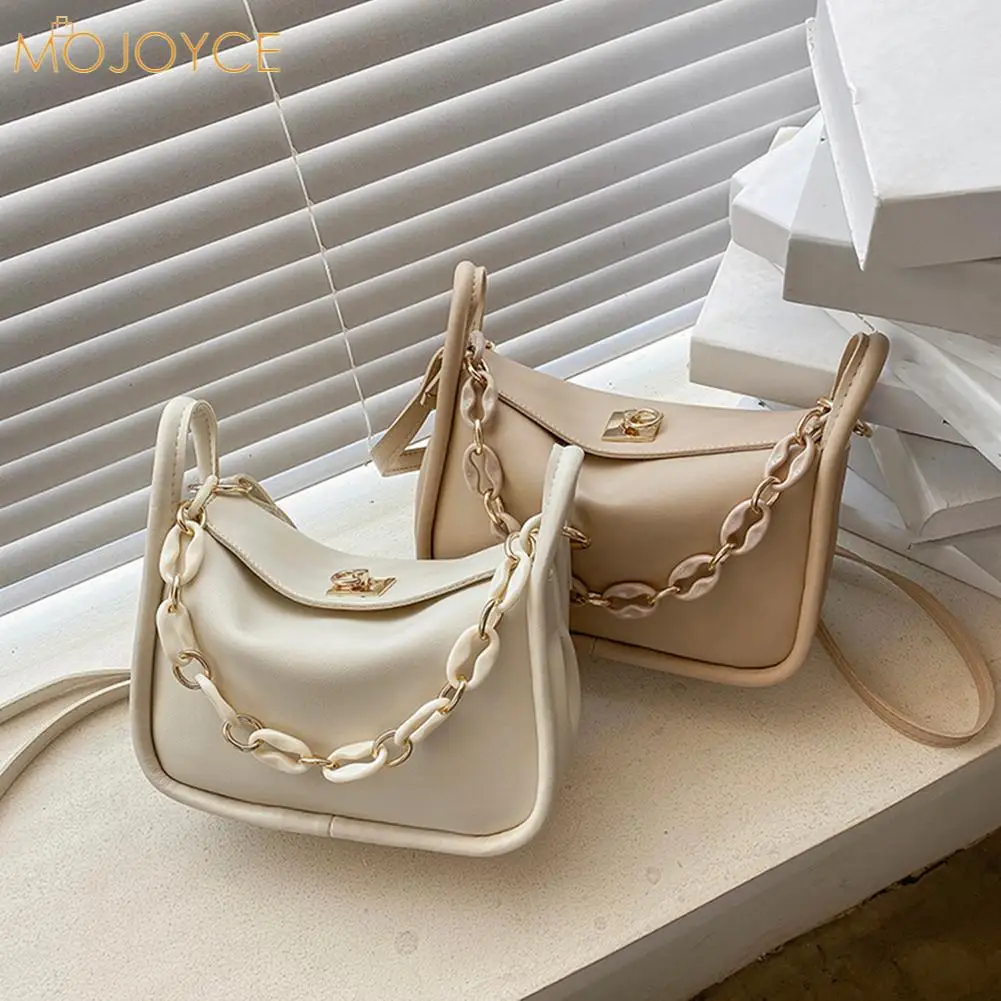 

Fashion Women PU Leather Solid Color Crossbody Shoulder Messenger Bag Casual Ladies Acrylic Chain Small Purse Handbags