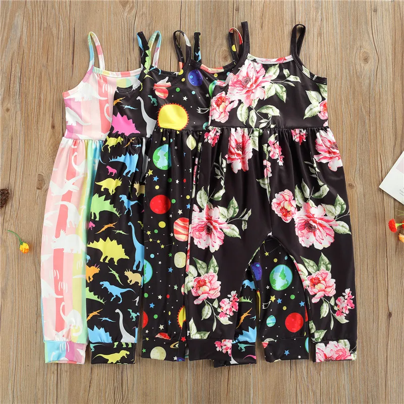 4 цвета Для детей на лето комбинезоны с разноцветным рисунком Платье бретельках