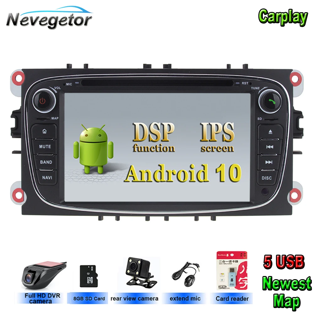 Android 10 Автомобильный мультимедийный плеер для Ford/Focus/S Max/Mondeo 9/GalaxyC Max 2 Din WiFi радио с