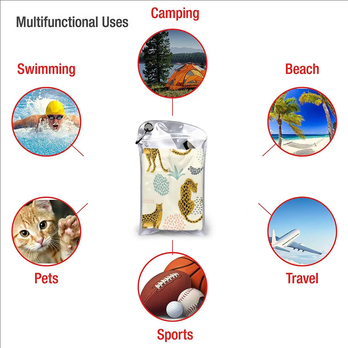 

Quick Drying Pocket Towel Leopards And Tropical Leaves Portable Water Absorbent Towel No Pilling Sports Bath Towel
