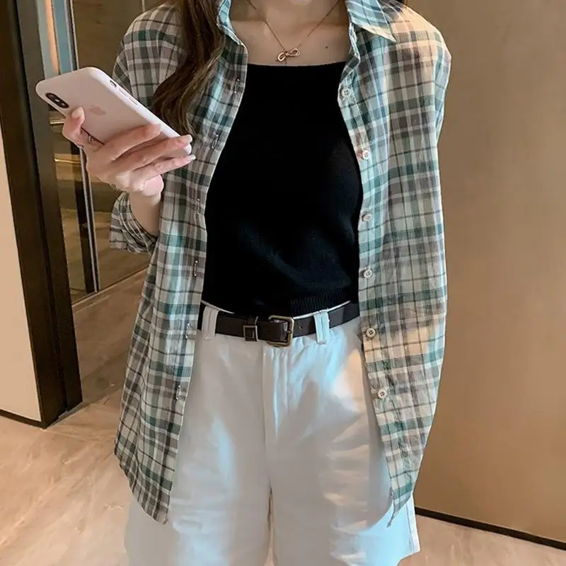 Новинка 2019 женская рубашка на осень и зиму Повседневная клетчатая с длинным