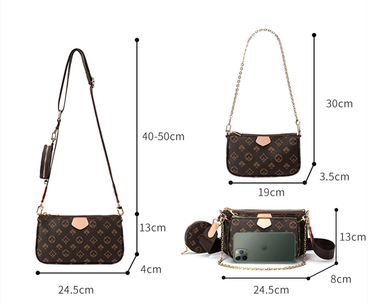 

Women 3-in-1 Messenger Handbag Tote,9.5 Inch Brand Print Pu Crossbody Bag,Totes Clutch,Shoulder Bag