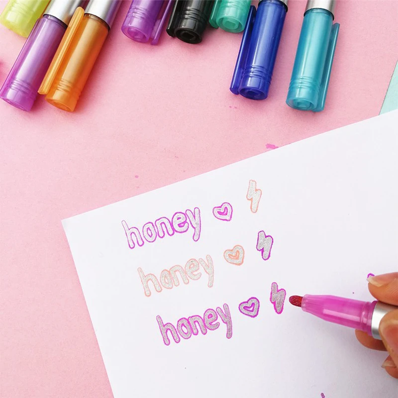 8 Colors Metallic Double Lines Art Markers Pen Out Line Drawing Pens for Calligraphy Lettering Color Scrapbooking Stationery | Канцтовары
