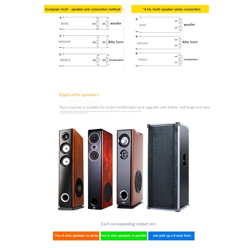 2 x 300W 3 Way High-Low 4-8 Ohm Speaker Frequency Divider Loudspeaker Crossover Filter Circuit 40Hz/20KHz | Электроника
