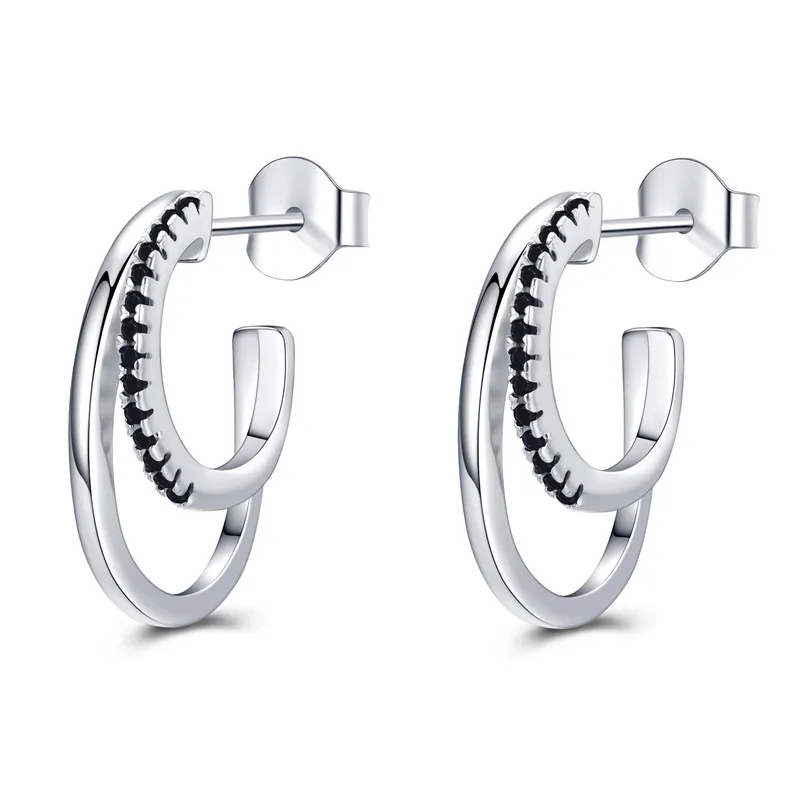 

Simple Hot Silver Color Jewelry Black Spinel Stone Star Cute Party Stud Earrings for Women Bijoux Femme I134