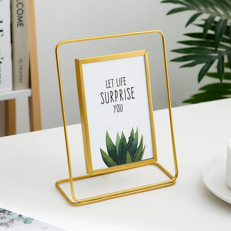 Metal Glass Photo Frame Golden Iron Picture Stand Nordic Home Decoration Painting Poster Bookshelf Decor Accessory | Дом и сад