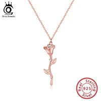 orsa jewels real sterling 925 silver necklaces blooming rose shape aaaa zirconia romantic pendant for female present seqn06