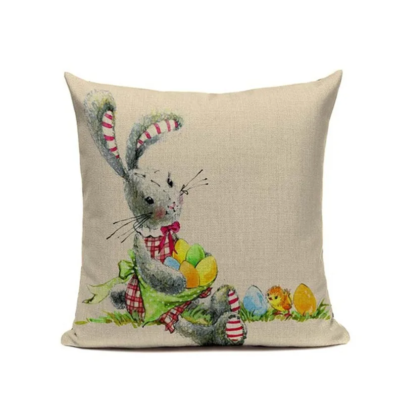 Симпатичный кролик Кролик наволочка с пасхальными цветными яйцами домашняя