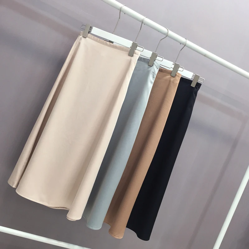 

New 2020 Elegant Women Skirt Casual All-match Office Lady Skirts High Waist Zipper Simple A-line Solid Skirts Female Long Skirt