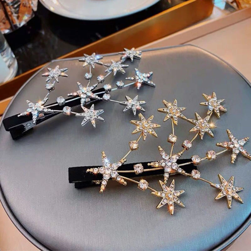 Женские заколки со стразами золотистые и Серебристые аксессуары для волос в