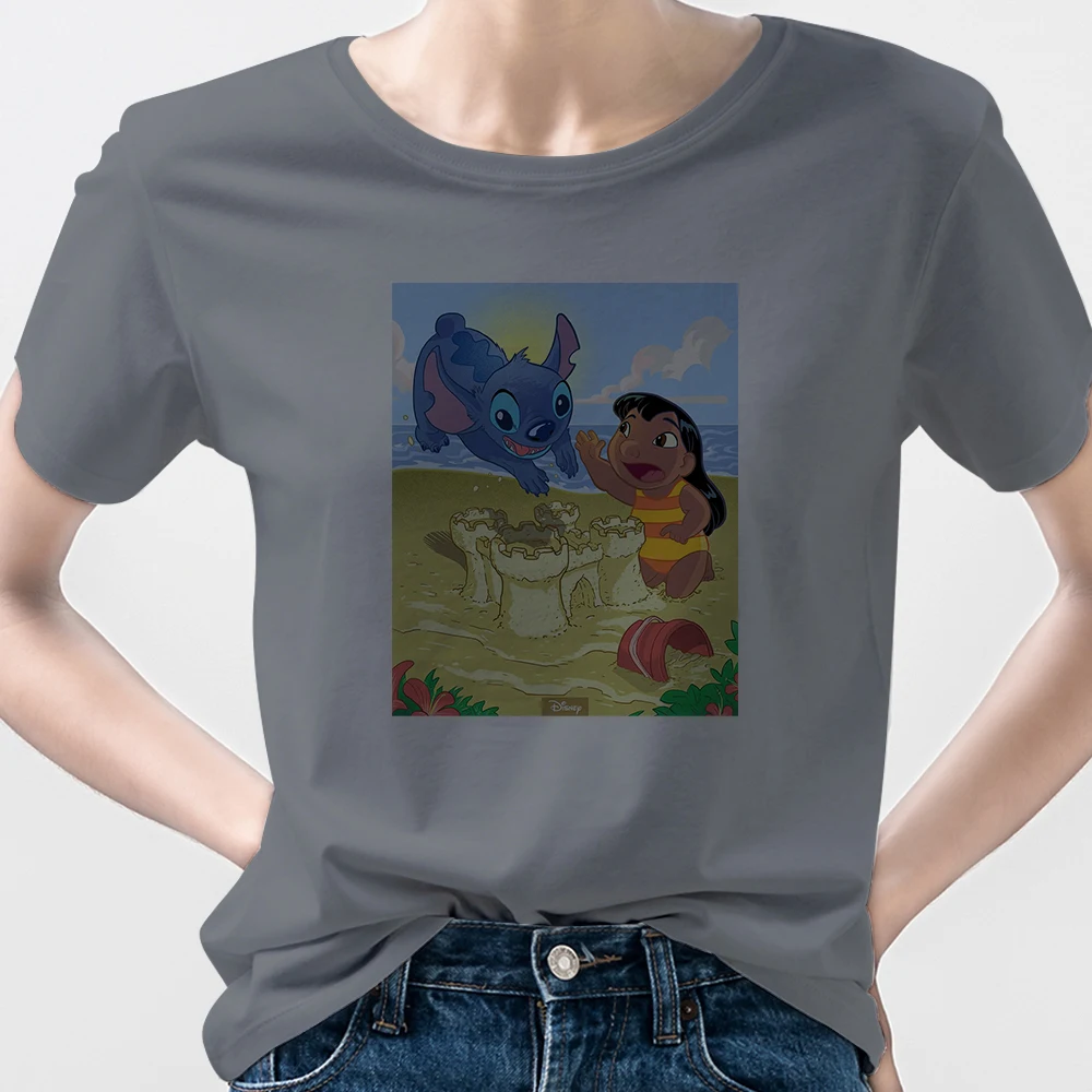 

Stitch Disney Tshirt for Women Summer Fashion Oversized Red T-Shirt Women's Clothing Brands France Aesthetic Tee Shirt Femme