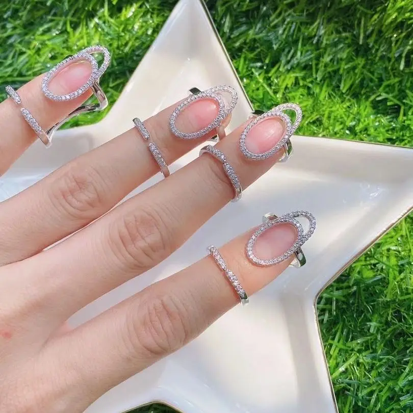 

6Pcs Gold silver Plated zirconia nail Fingertip engagement Ring Jewelry for lady woman