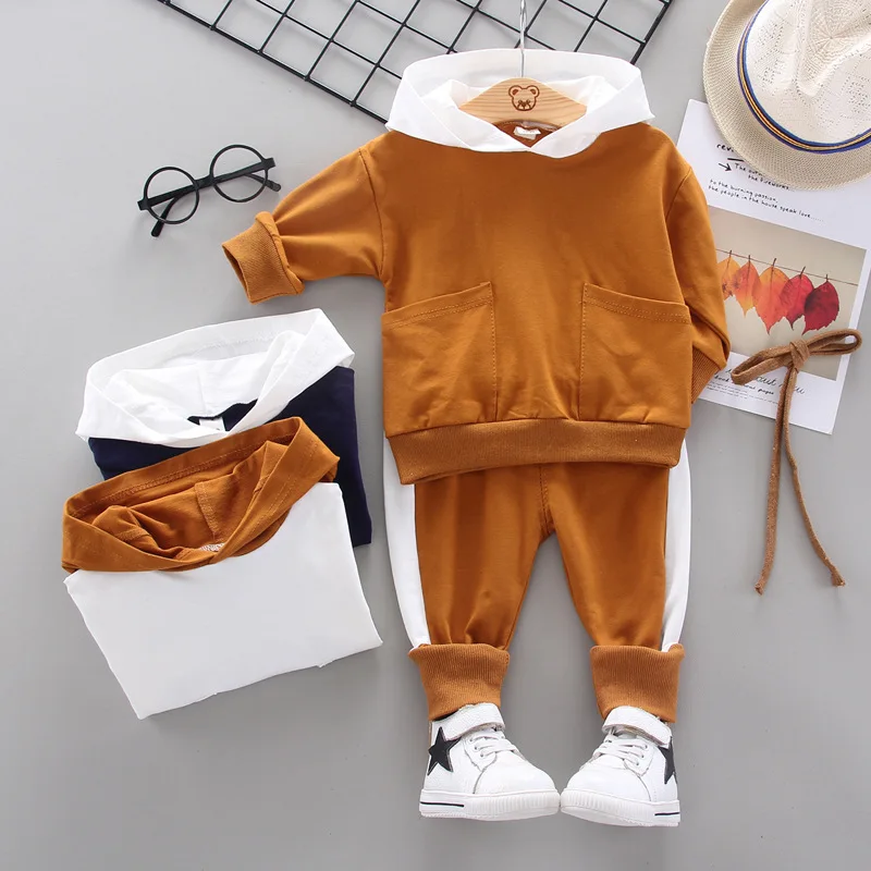 

Spring Autumn Toddler Boys Clothing Sets Fashion Children Boys Clothes Set Long Sleeve Zipper Hooded Tops+Pants 1-5 Years Outfit