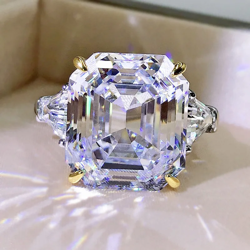 

100% 925 Sterling Silver Rectangular 14*16mm High Carbon Diamond Fashion Luxury For Female Wedding Ring Fine Jewelry Gift