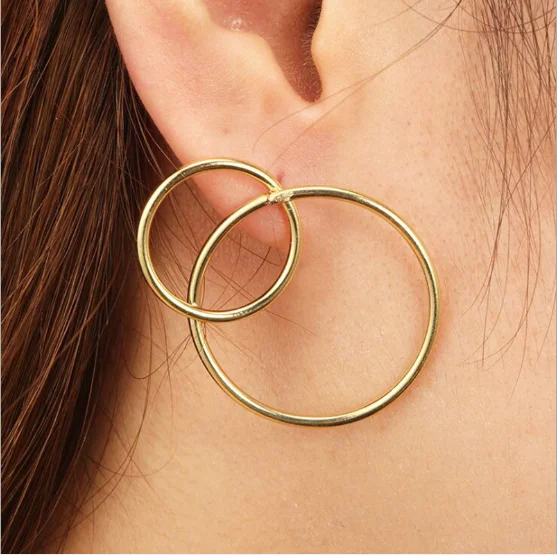 Американские большие двойные круглые серьги гвоздики для женщин Золотой