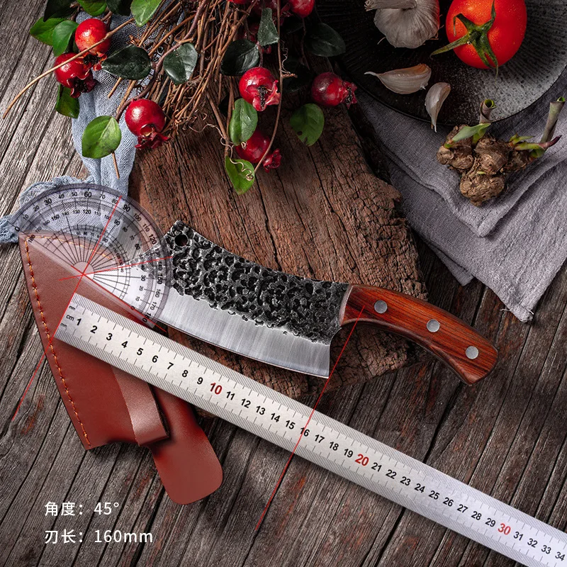 

Forged hammered small kitchen knife, slaughter, fish knife, cut and cut, dual purpose with knife cover, camping stainless steel