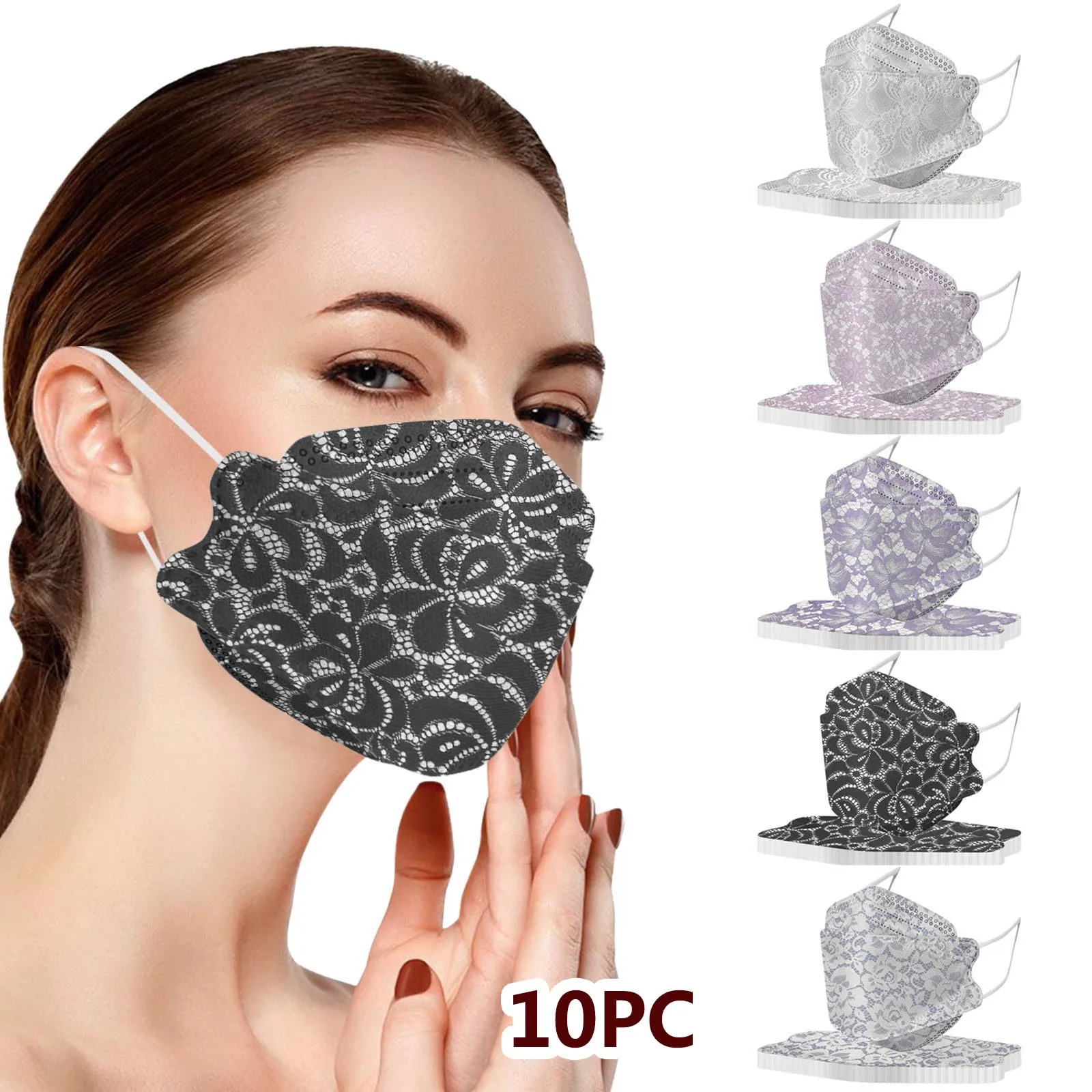 

10 шт., одноразовые маски для лица, с кружевом