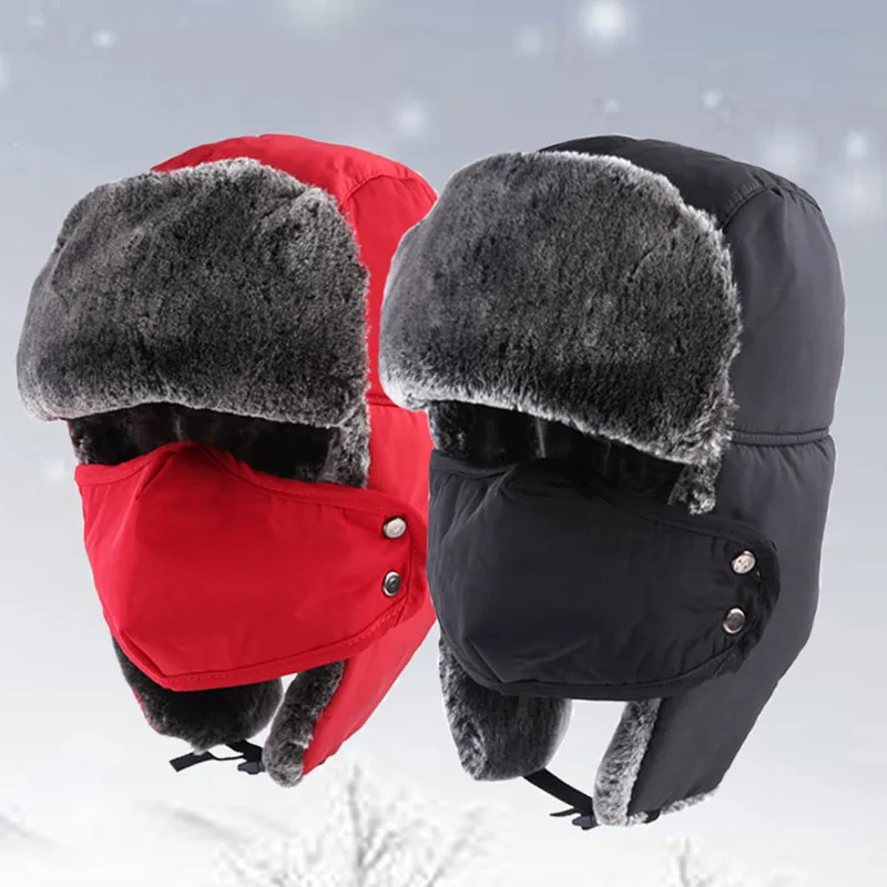 

Winter Russian Hat Outdoor Hiking Riding Skiing Earflap Unisex Ushanka Windproof Coldproof Thick Warm Bomber Hats for Men Women