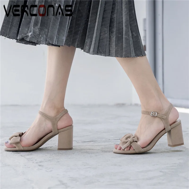 

VERCONAS Women Thick Heel Butterfly Knot Buckle Round Toe Lace Up Party Pumps Thick Heels Sandals Summer Popular Shoes Woman