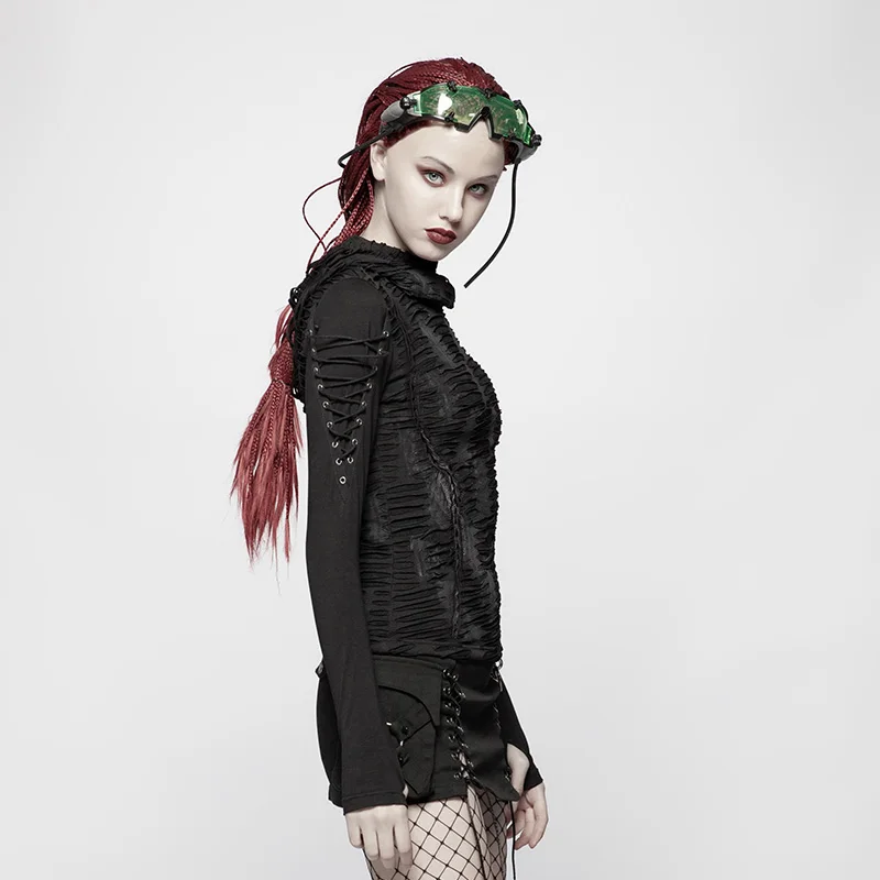 Женская футболка с длинным рукавом в стиле панк рейв черная Повседневная