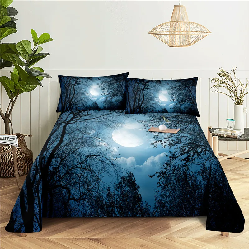 

Романтический Комплект постельного белья из полиэстера с цифровым принтом лунного света 0,9/1,2/1,5/1,8/2,0 м, простыня с наволочкой