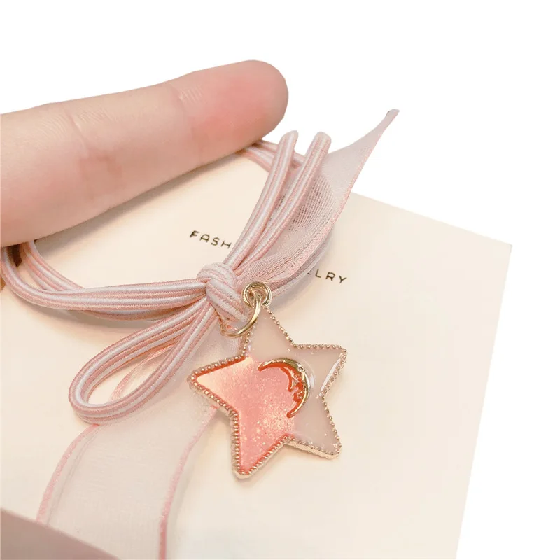 Милые Многослойные эластичные кружевные повязки для волос с бантом Луна Звезда