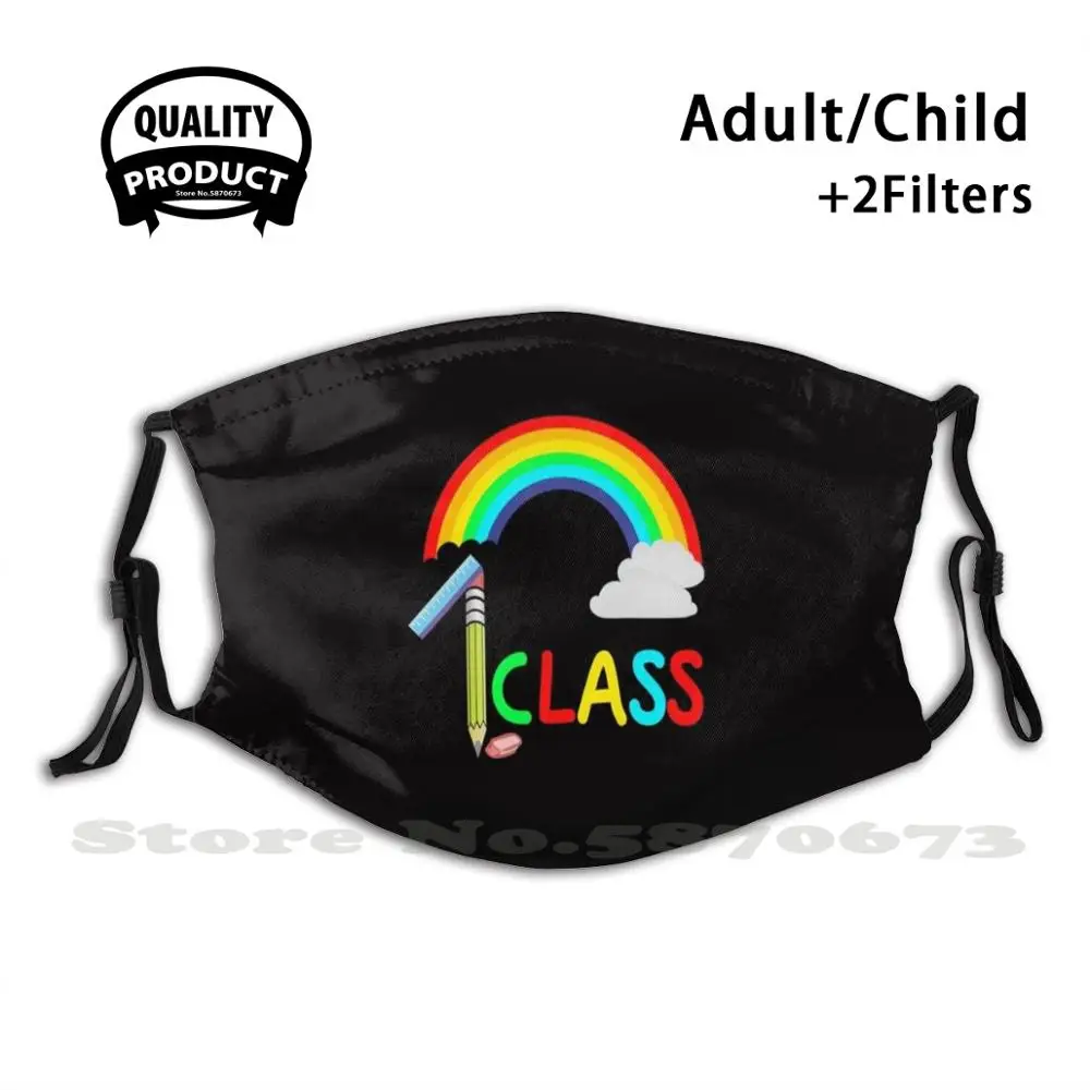 

First Class Face Mask With Filter College Kindergarten First Grade First Time Teacher Son School First Graders Clown Nephew