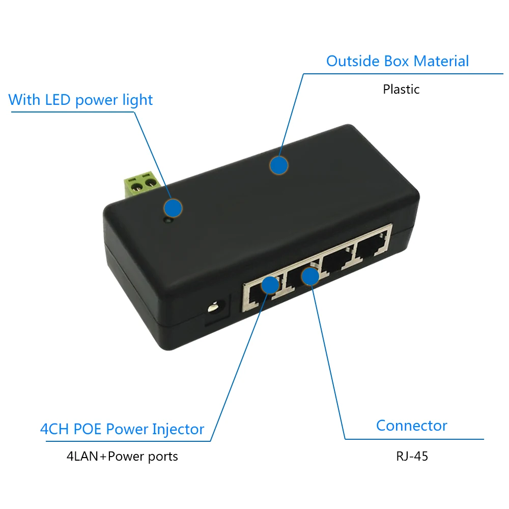 CCTV 4CH PoE инжектор коробка DC 12V 48V Питание за животными для охоты POE IP Камера Wi Fi AP VoIP