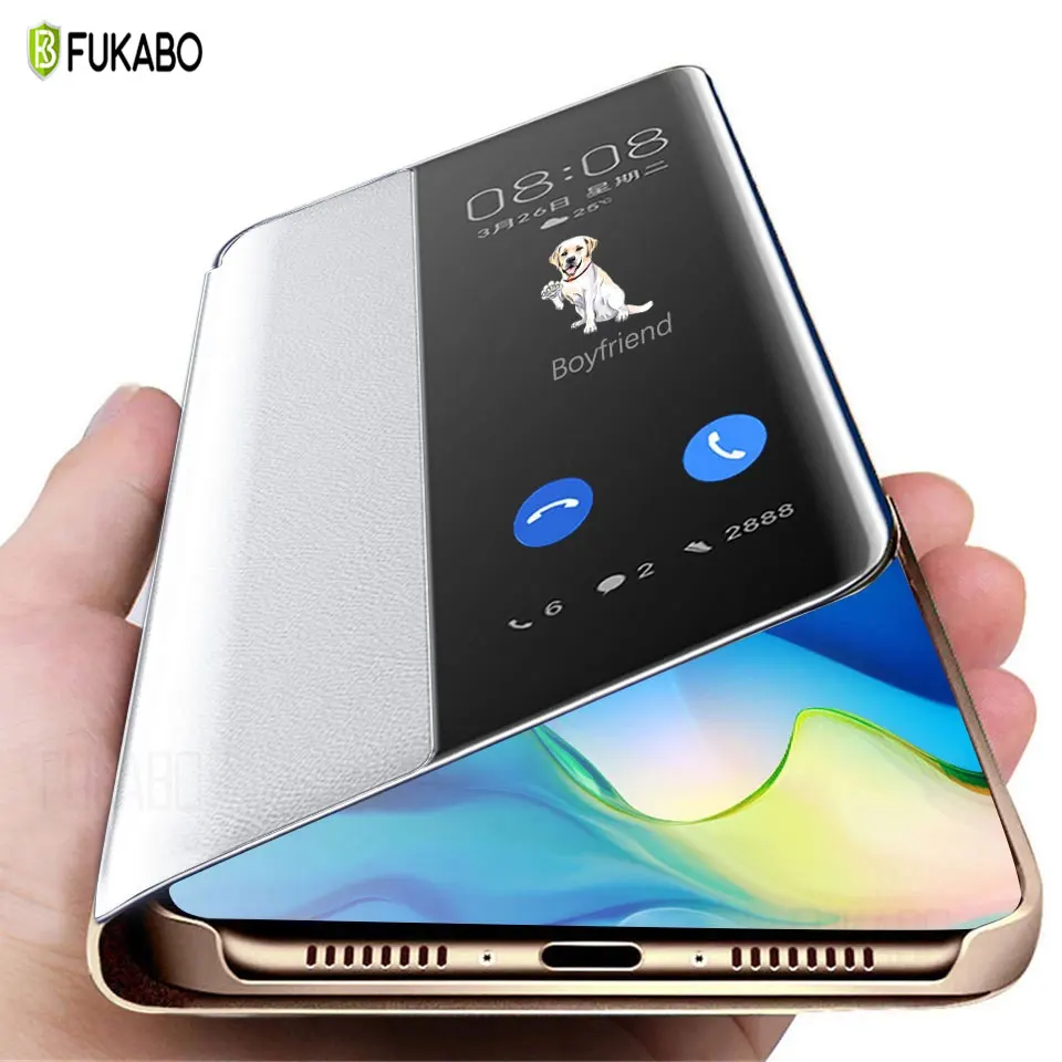 Роскошный умный прозрачный противоударный чехол книжка для Huawei P20 P30 Pro кожаный