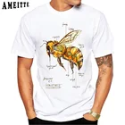 Классическая винтажная футболка с изображением анатомии пчелы, новинка, мужские смешные футболки с коротким рукавом в стиле хип-хоп для мальчиков, модные мужские белые футболки