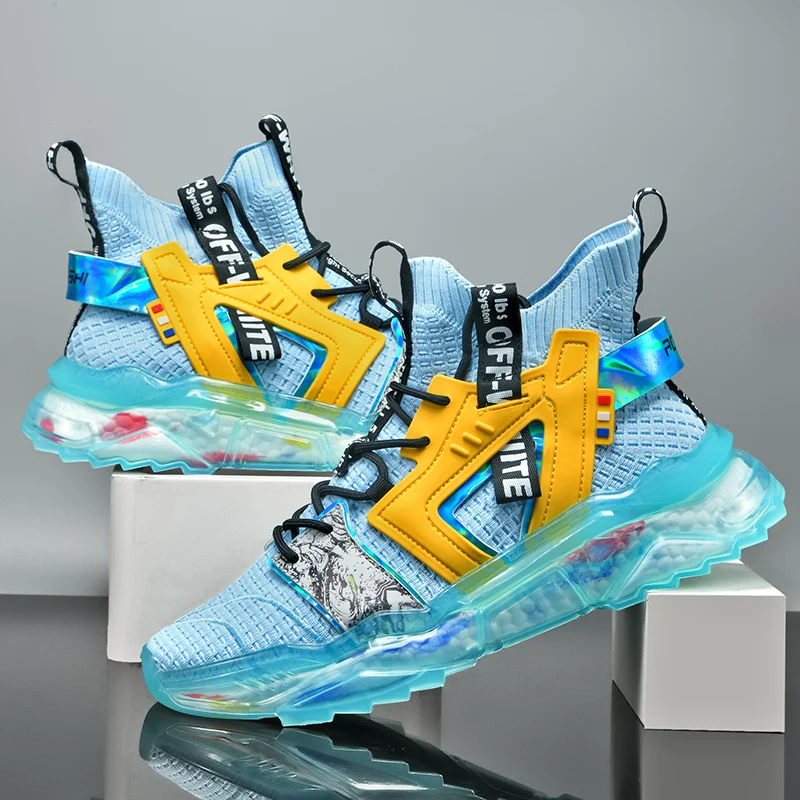 

New Luxury Brand Sock Sneaker Man Sky blue Men Youth Sports Shoes High Top Running Shoes Men Comfortable Walking Jogging Shoes