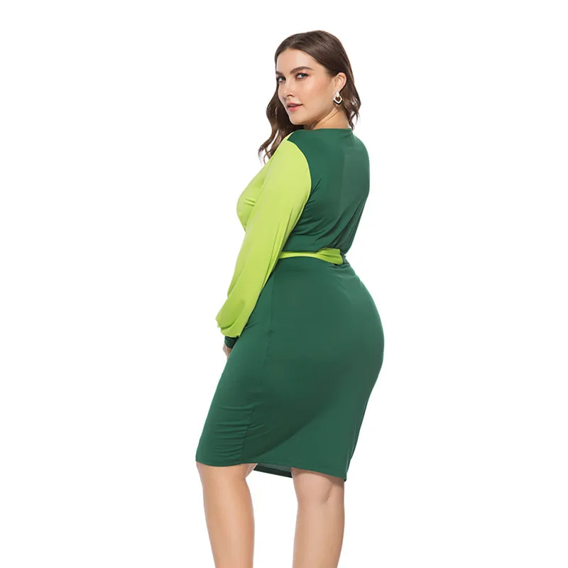 Большой Размеры кроя шить сплайсинга Цвет платье миди для Офисные женские туфли