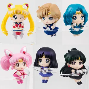 anime tea cup decorations action figures kids toys tsukino usagi chibi usa sailor uranus pluto neptune saturn 6pcs free global shipping