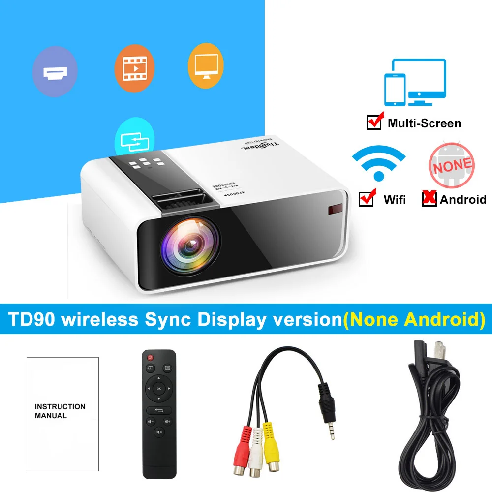 ThundeaL HD мини-проектор TD90 встроенный 1280x720 P светодиодный Android WiFi проектор видео домашний кинотеатр 3D HDMI Видеопроектор - Цвет: WiFi Sync Display