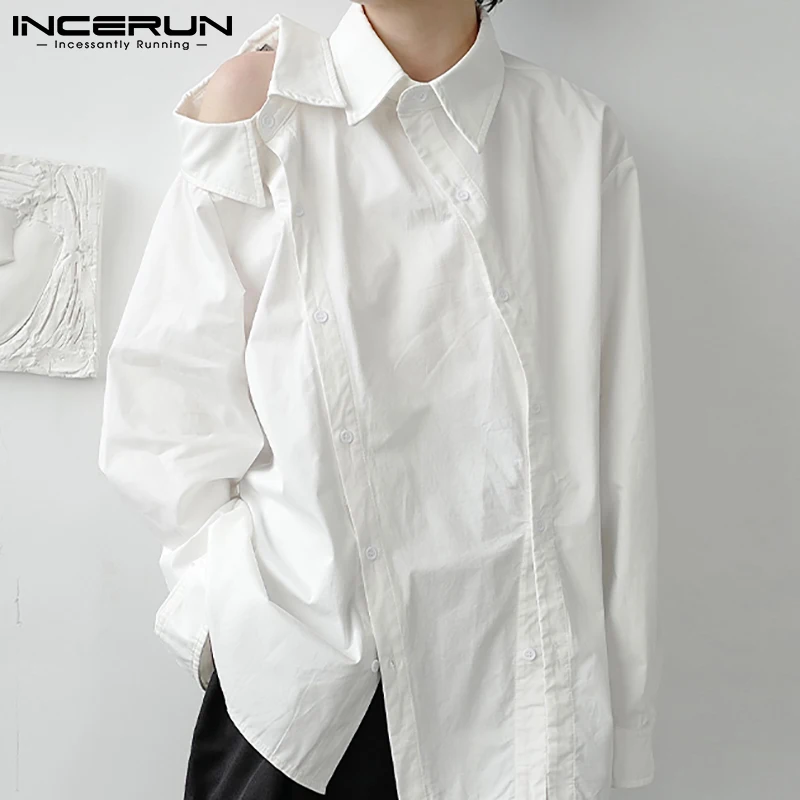 

Men Shirt Lapel Long Sleeve Solid Color Korean Fashion Casual Irregular Shirts Button Streetwear Personality Camisas INCERUN